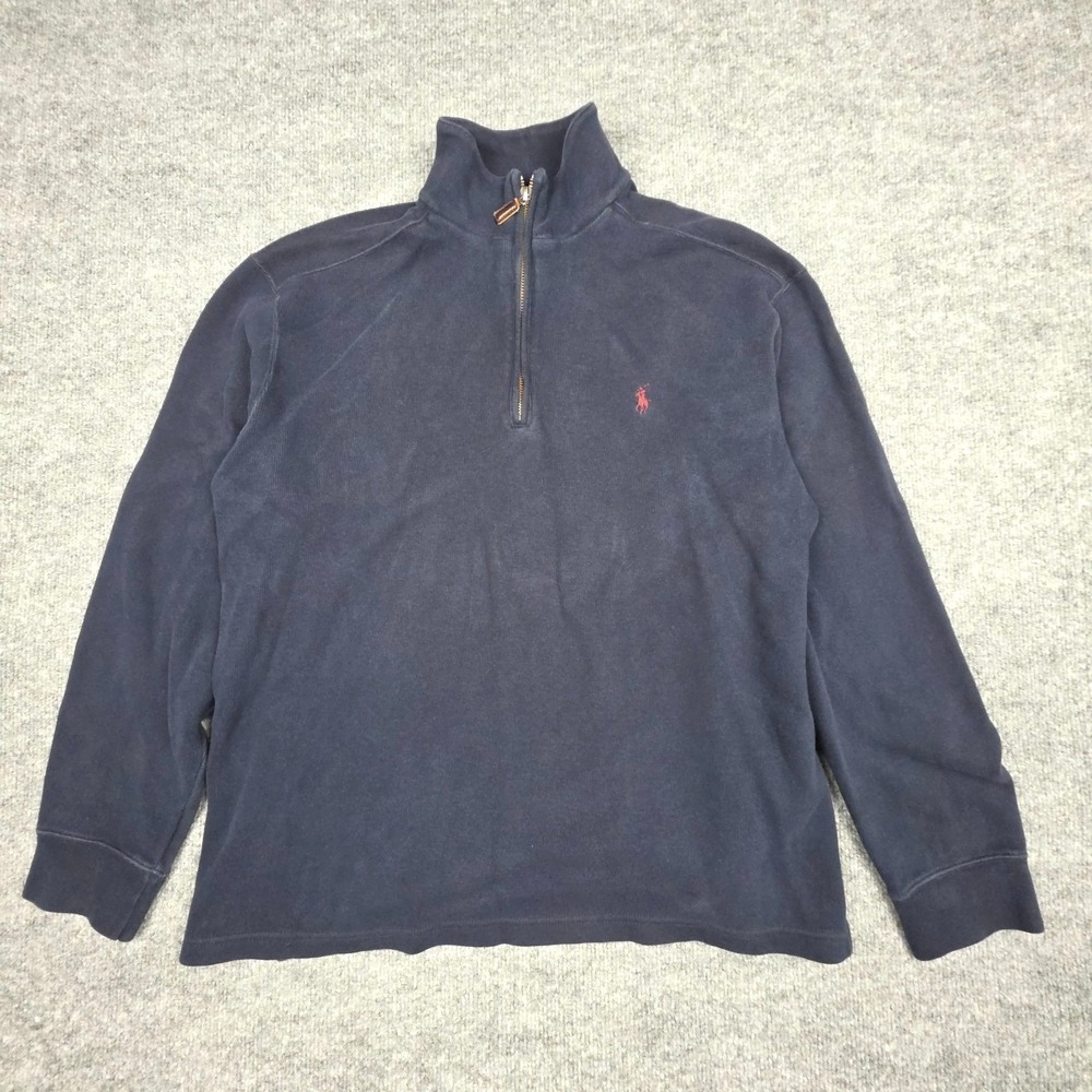 Polo Ralph Lauren Navy Cotton 1/4 Zip Mock Neck Sweater Men's Size L